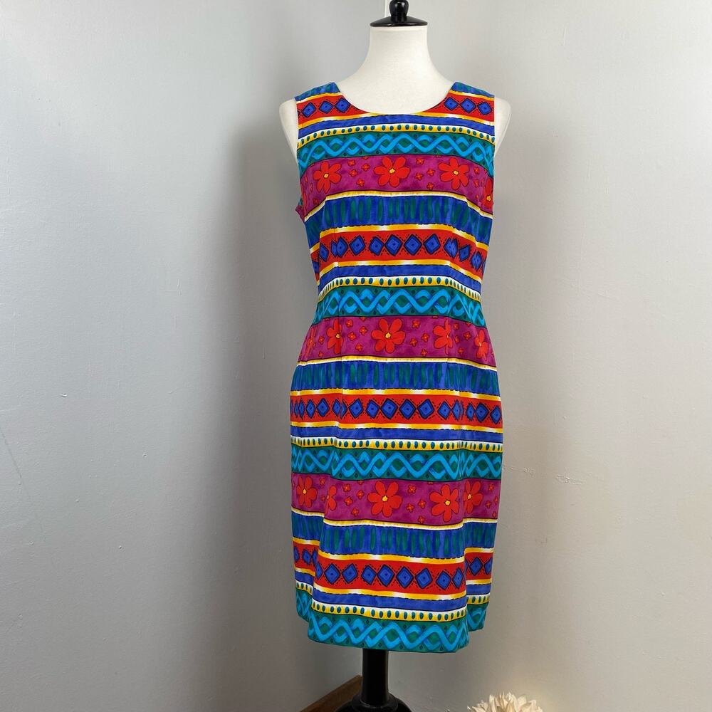 Miss Dorby Vintage 90s Magenta Funky Abstract Sleeveless Sheath Dress Sz 12P